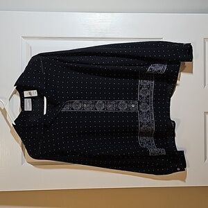 Liz Claiborne Sheer Black White Patterned Polka Dot Top Size 12